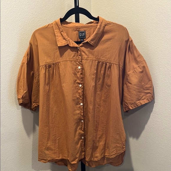 GAP Brown Puff Sleeve Button Down Shirt NWOT - Picture 1 of 3